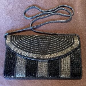 Vintage Black and Silver Beaded Clutch